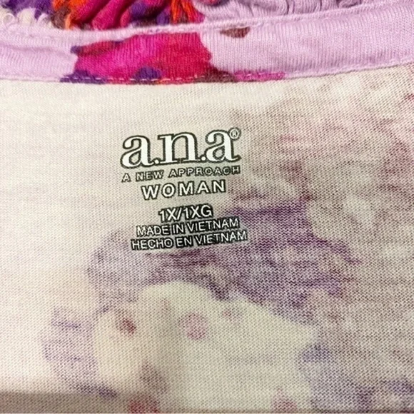 A.N.A. Purple Floral Short Sleeve Top with Ruffles - Picture 5 of 7